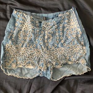 Denim lace shorts